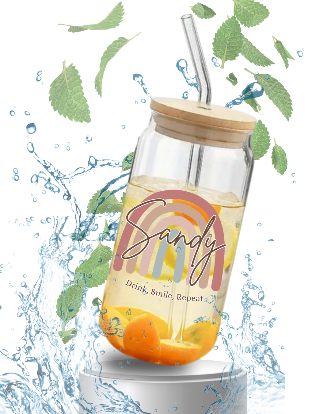 personalisiertes Trinkglas - [dein Name] Drink, Smile, Repeat