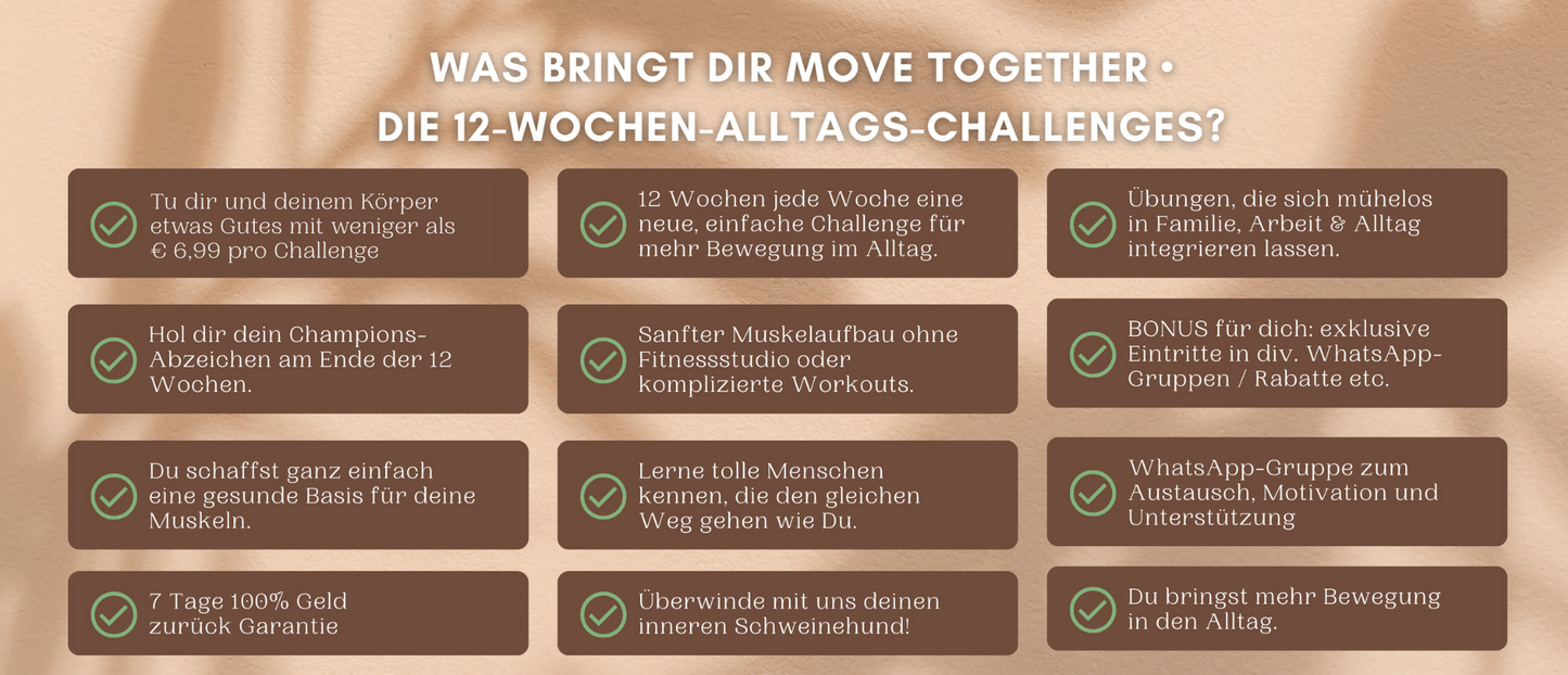 Deine 12-Wochen-Alltagsbewegung/Wohlfühl-Challenges mit echter Begleitung